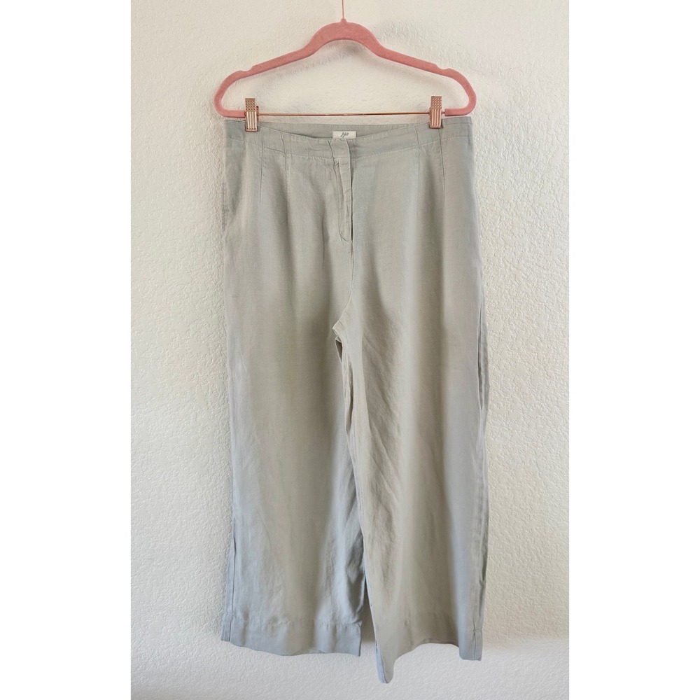 J. Jill Wide Leg Pants Linen Solid Sage Green 12P Petite Relaxed Trousers
